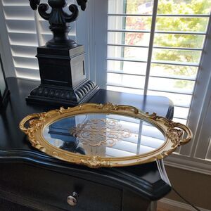 Polyresin Decorative Gold Mirror Tray Makeup Organizer Jewelry tray